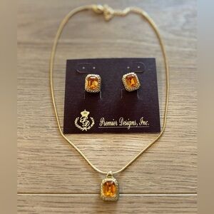 Premier Designs Gold Necklace with Orange Gemstones